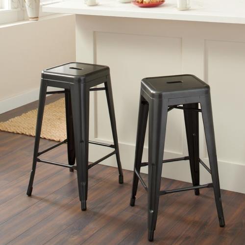 【E-home】Yanni亞尼工業風可堆疊金屬吧檯椅-高76cm 黑色