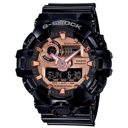 【CASIO 卡西歐】G-SHOCK玫瑰金防水系列電子錶(GA-700MMC-1A)