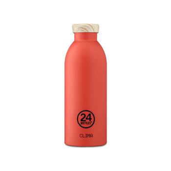 【義大利 24Bottles】不鏽鋼雙層保溫瓶 500ml - 珊瑚紅 (木紋蓋)