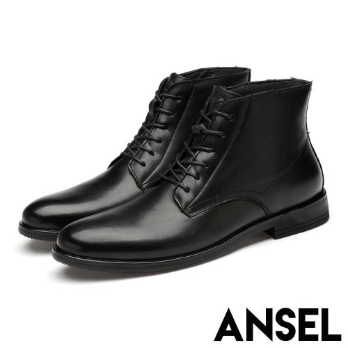 【Ansel】真皮頭層牛皮經典擦色低筒皮靴 黑