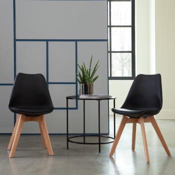 【E-home】EMSB北歐經典造型軟墊櫸木腳餐椅 黑色