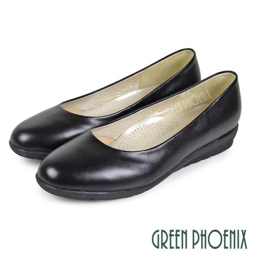 GREEN PHOENIX 女 平底鞋 便鞋 寬楦 全真皮 小坡跟 OL通勤 上班 面試 台灣製U23-20235