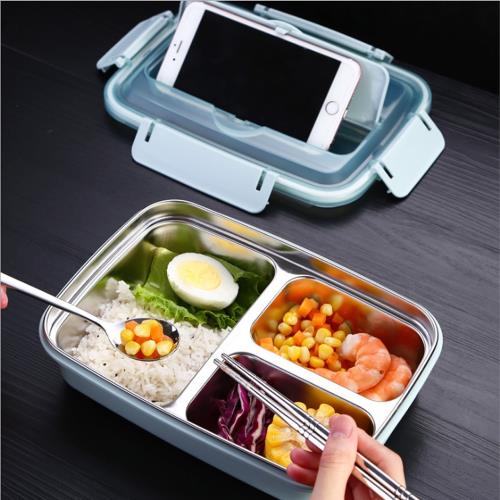 PUSH!餐具用品304不鏽鋼分格保溫飯盒餐盒學生便當防燙密封E138