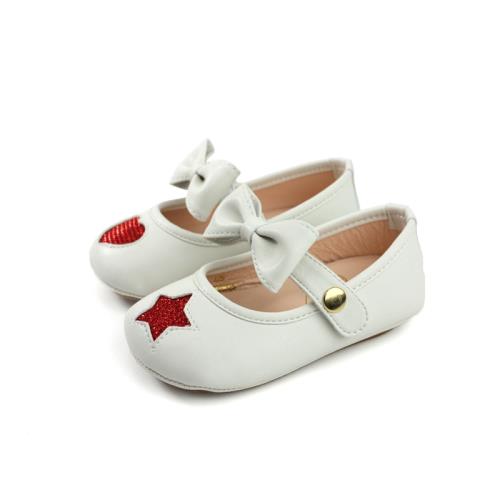 小女生鞋 娃娃鞋 寶寶鞋 米白色 紅星星 小童 童鞋  no154