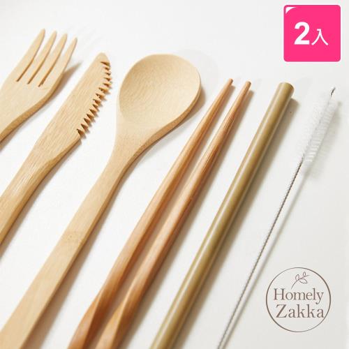 【Homely Zakka】日式便攜木質餐具套裝7件組(兩色一組)