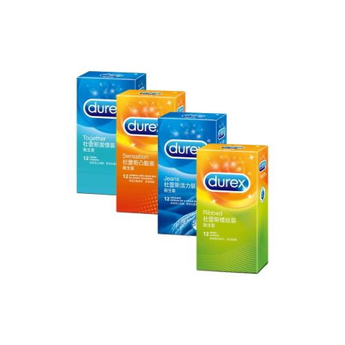 Durex杜蕾斯 螺紋12入+活力12入+凸點12入+激情12入 保險套
