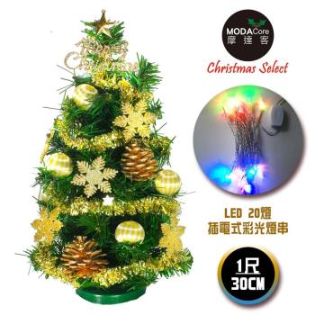 台灣製迷你1呎/1尺(30cm)裝飾綠色聖誕樹(糖果球金雪花系)+LED20燈彩光插電式*1(免組裝)本島免運費