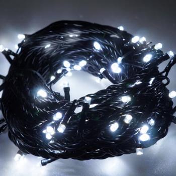 摩達客-100燈LED燈串聖誕燈 (白光黑線)(附控制器跳機)(高亮度又省電)