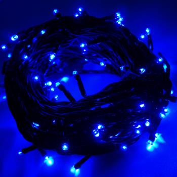 摩達客-100燈LED燈串聖誕燈 (藍光黑線)(附控制器跳機)(高亮度又省電)