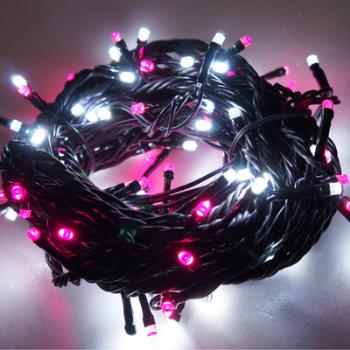 摩達客-100燈LED燈串聖誕燈 (粉紅白光黑線)(附控制器跳機)(高亮度又省電)