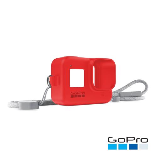 【GoPro】HERO8 Black專用矽膠護套+繫繩-爆竹紅AJSST-008(公司貨)
