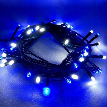 摩達客-50燈LED燈串聖誕燈 (藍白光綠線插電式)(附控制器)(高亮度又省電)