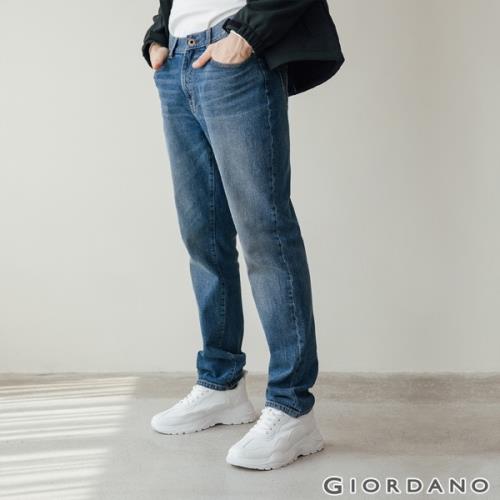 GIORDANO  男裝Old School刷色直筒牛仔褲 - 72 中藍