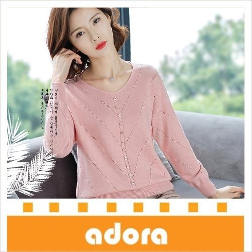 adora 百搭短款V領上衣長袖客製針織衫(3色)-@108