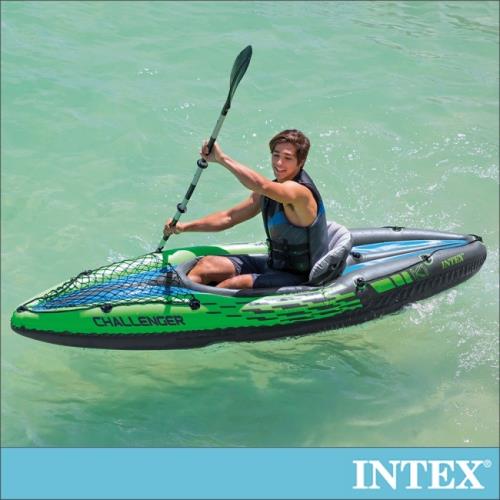INTEX 挑戰者K1-單人運動獨木舟橡皮艇(附單漿+手壓幫浦)(68305)