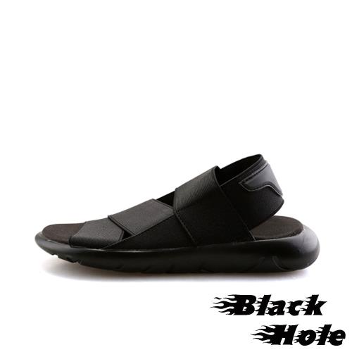 【Black Hole】韓版潮流時尚全彈力鬆緊木乃伊太空厚底涼鞋 黑