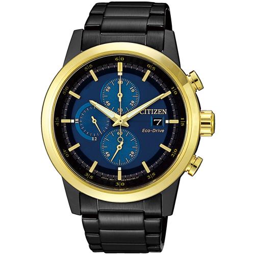 CITIZEN 星辰 亞洲限定款光動能三眼計時腕錶/藍x金/43mm/CA0614-51L
