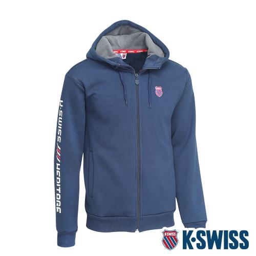 K-SWISS Shield Logo Hoodie Jacket刷毛連帽外套-男-藍