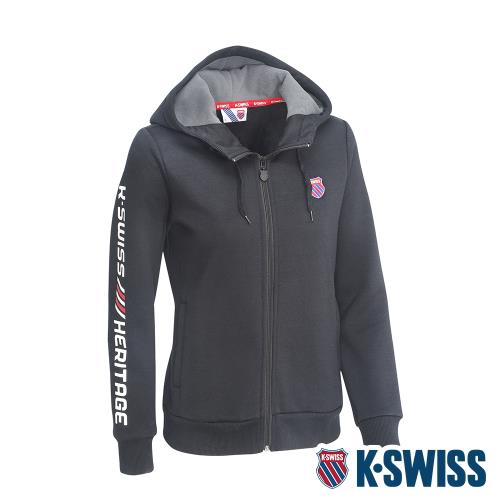 K-SWISS Shield Logo Hoodie Jacket刷毛連帽外套-女-黑