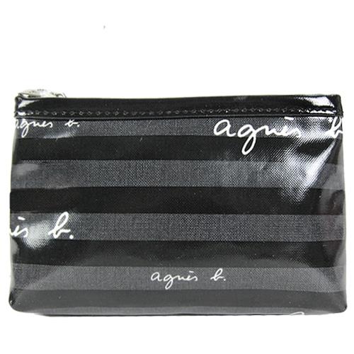 agnes b.漆皮條紋化妝(大/黑灰)