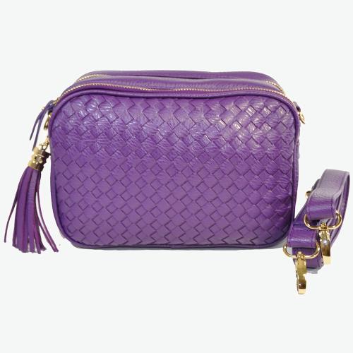 Miyo巴黎時尚經典編織方形流蘇肩斜兩用包(紫)
