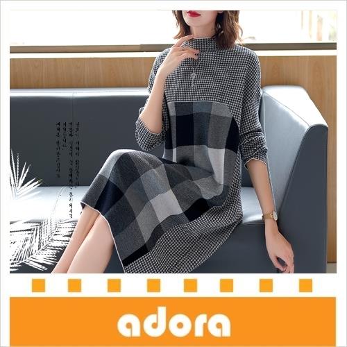 adora 千鳥格寬鬆中長款過膝針織客製洋裝-@309