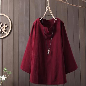 麗莎熊 LisaBear 簡約盤扣百搭純色棉麻長袖上衣 M~5XL 四色可選