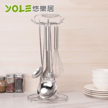 YOLE悠樂居-碳鋼金屬廚房湯勺鍋鏟收納六勾掛架