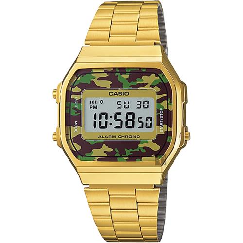 CASIO 卡西歐 Digital 迷彩電子錶-金 A-168WEGC-3DF