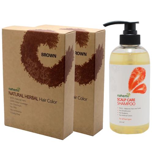 染髮最佳替代品 Nahemi 娜禾蜜 草本增色護髮粉-可可棕x2+無矽靈健髮洗髮露x1