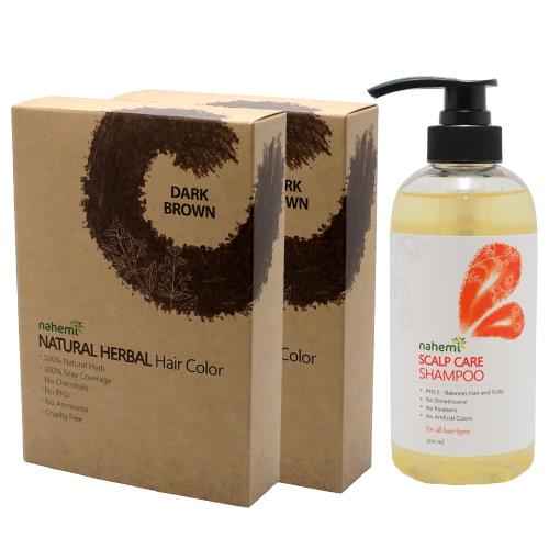 染髮最佳替代品 Nahemi 娜禾蜜 草本增色護髮粉-咖啡黑x2+無矽靈健髮洗髮露x1