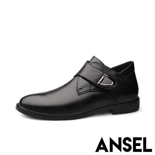【Ansel】真皮頭層牛皮光面素色時尚紳士孟克鞋 黑