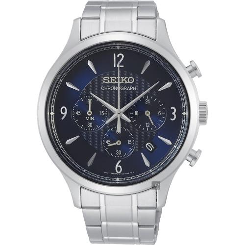 SEIKO精工 CS 紳士型男款計時手錶-藍x銀/43.3mm 8T63-00M0D(SSB339P1)
