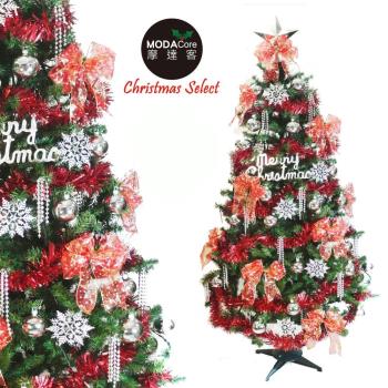 摩達客 超級幸福10尺/10呎(300cm)一般型裝飾綠色聖誕樹 (+銀雪花紅系配件)(不含燈)