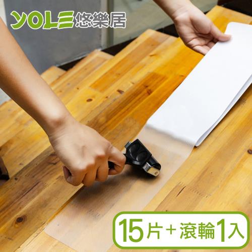 YOLE悠樂居- 高透明自黏樓梯防水防滑貼片-15片+滾輪1入