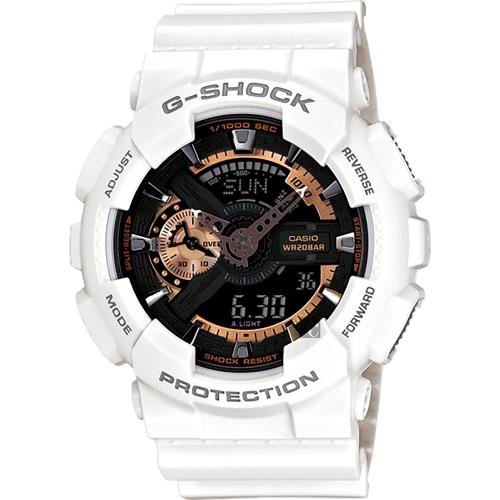 CASIO卡西歐 G-SHOCK 復古重機雙顯手錶-古銅x白 GA-110RG-7A / GA-110RG-7ADR