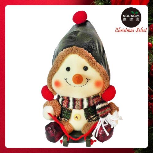 摩達客 聖誕大頭雪人玩偶擺飾(綠色聖誕帽款)