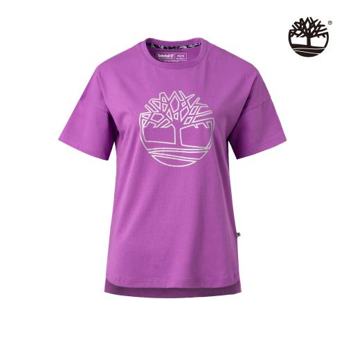 Timberland 女款亮紫色品牌英文寬鬆短袖圓領T恤B5502AU5