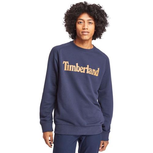 Timberland 男款深寶石藍品牌英文長袖圓領T恤A2261433