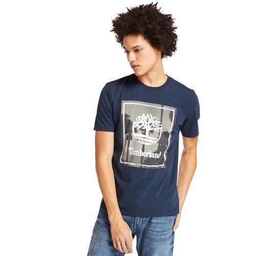 Timberland 男款深寶石藍品牌印花短袖圓領T恤A2B37433