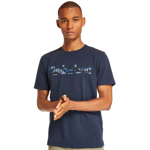 Timberland 男款深寶石藍品牌英文短袖圓領T恤A2B4G433