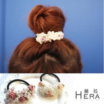 【Hera】手工珍珠串珠小玫瑰髮圈/髮束(兩色)