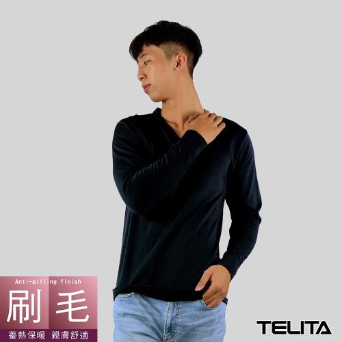 【TELITA】長袖刷毛V領保暖衫/長袖T恤-黑色(一件)