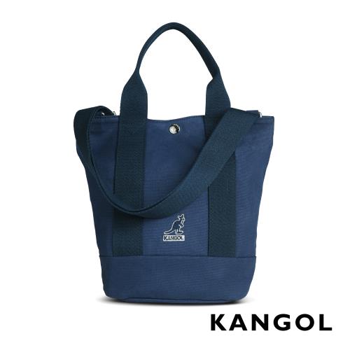 KANGOL 韓版玩色-帆布手提/斜背釦式小型水桶包-深藍 AKG1217