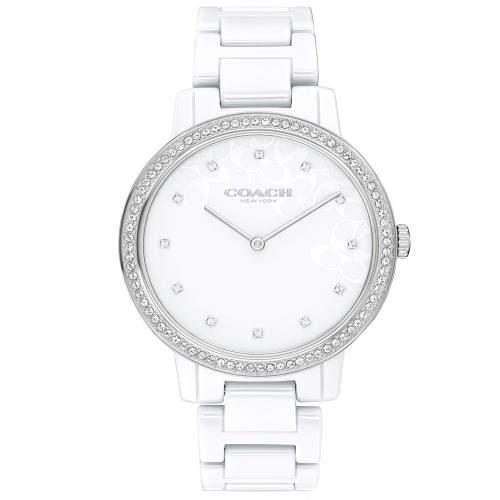 COACH 淡雅LOGO晶鑽陶瓷腕錶/白/35mm/CO14503499