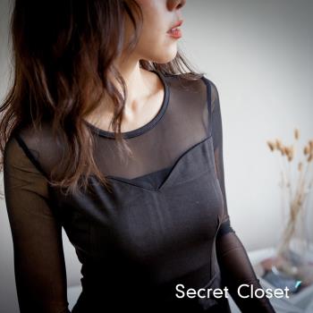 Secret Closet-透視網紗包臀連身上衣