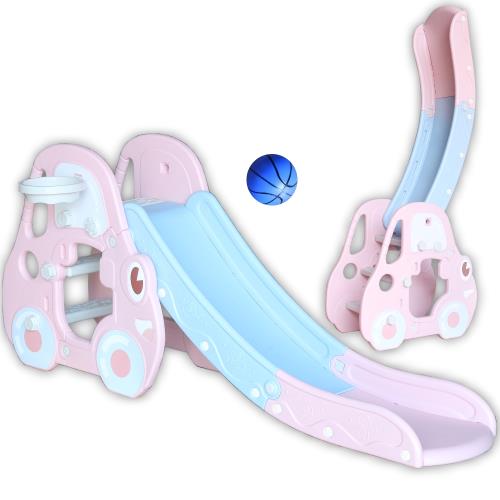 可愛汽車造型音樂溜滑梯(兒童室內遊戲滑梯) - 粉紅