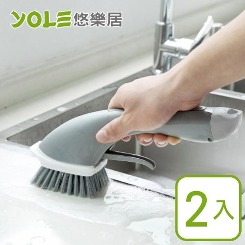 YOLE悠樂居-廚房浴室磁磚水槽按壓洗劑清潔刷2入