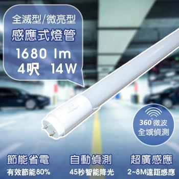 【APEX】T8 4呎14W LED 微波感應燈管 白光(4入)