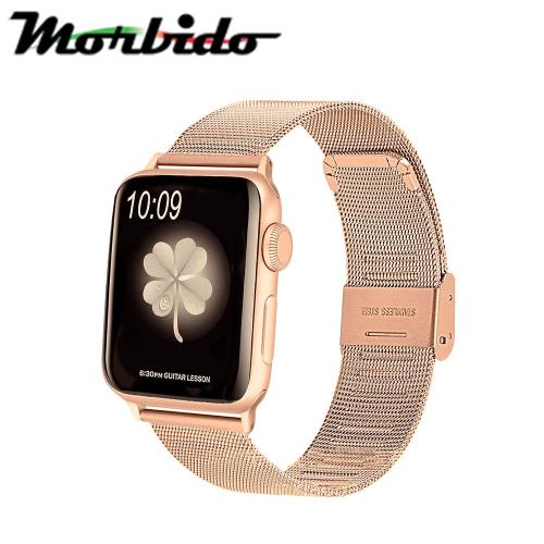 Morbido蒙彼多 Apple Watch 38mm不鏽鋼編織卡扣式錶帶 玫瑰金